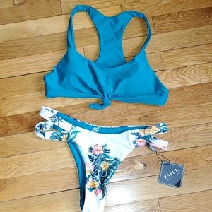 Zaful Teal Floral Racerback Bikini